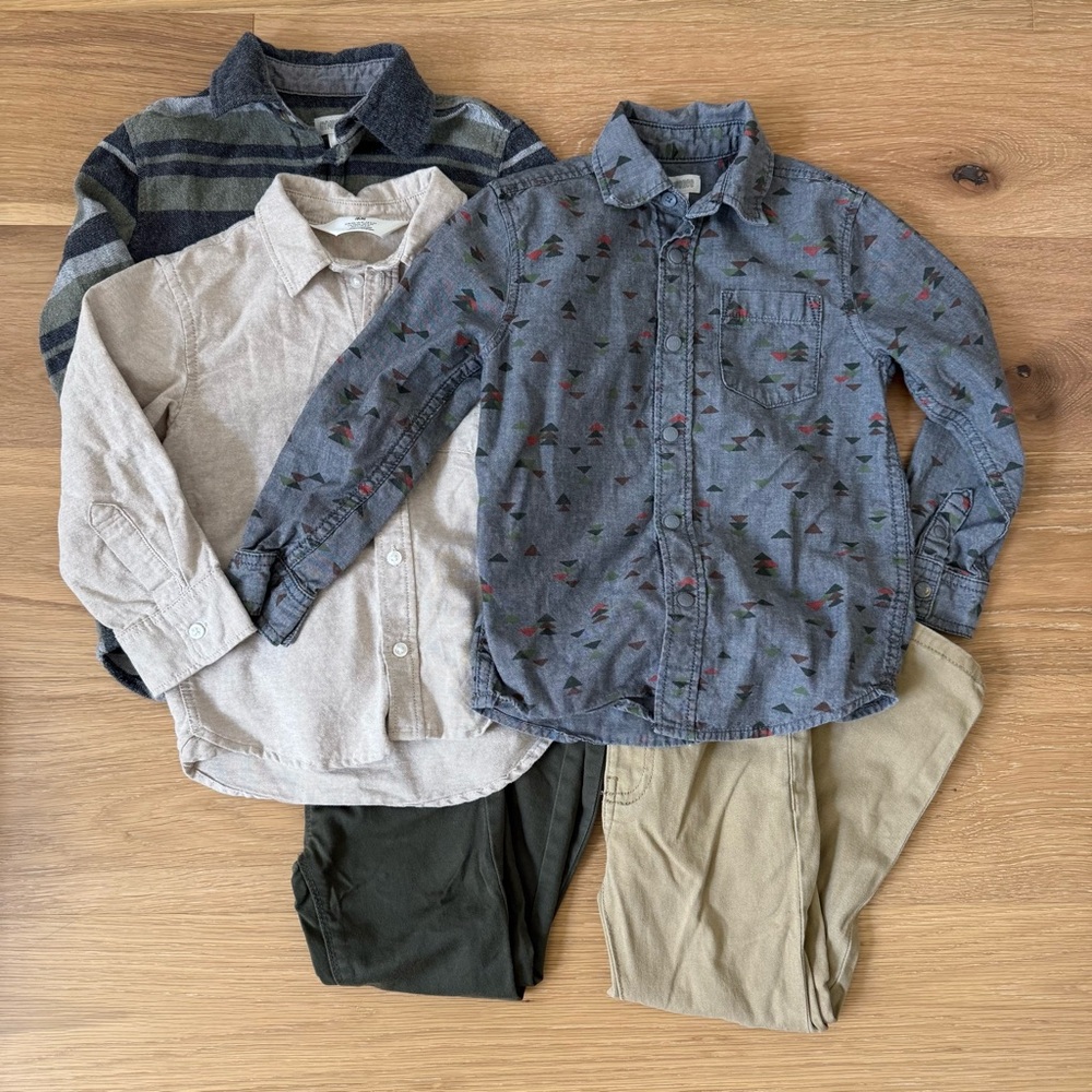 EUC Bundle of 4T Boys Button Down Shirts and Khaki and Green Pants